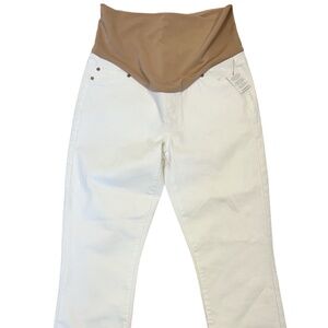 Liverpool Maternity Jeans 8 White Crop Over Belly Straight Rolled Leg Stretch